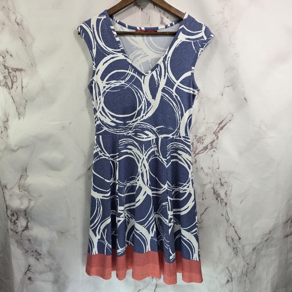 Krimson Klover Dress Womens Small Blue White Pink Short Sleeve Knit Circles
